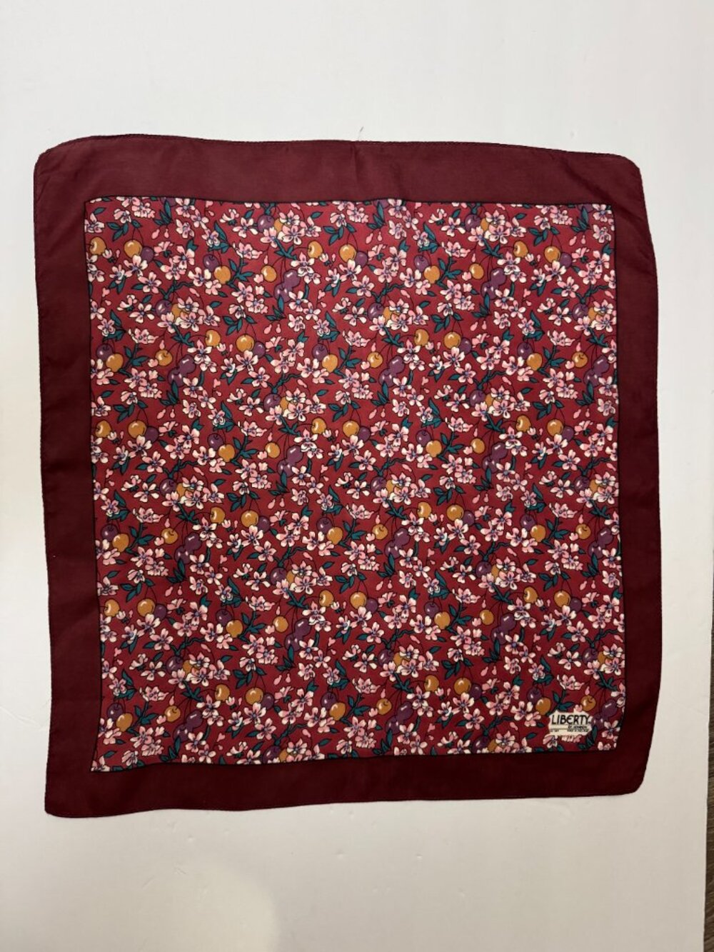 Vintage LIBERTY OF LONDON Silk Scarf "Cherry" England  Neck Bag
